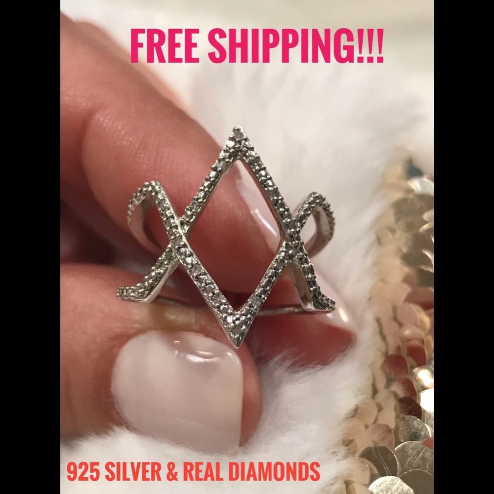 🦋925 Silver & Real Diamond Ring Size 7 💍